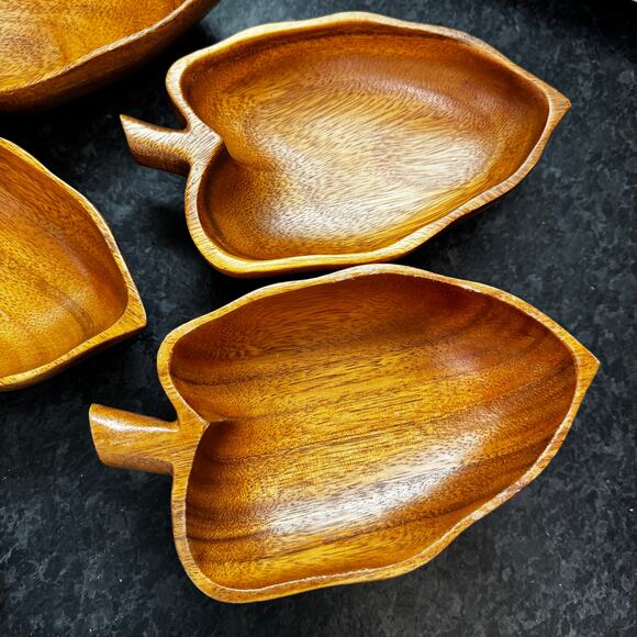 Vintage Monkeypod Pepper Bowls – Hand-Carved Wood Tropical Serving Set (4) - Picture 2 of 6